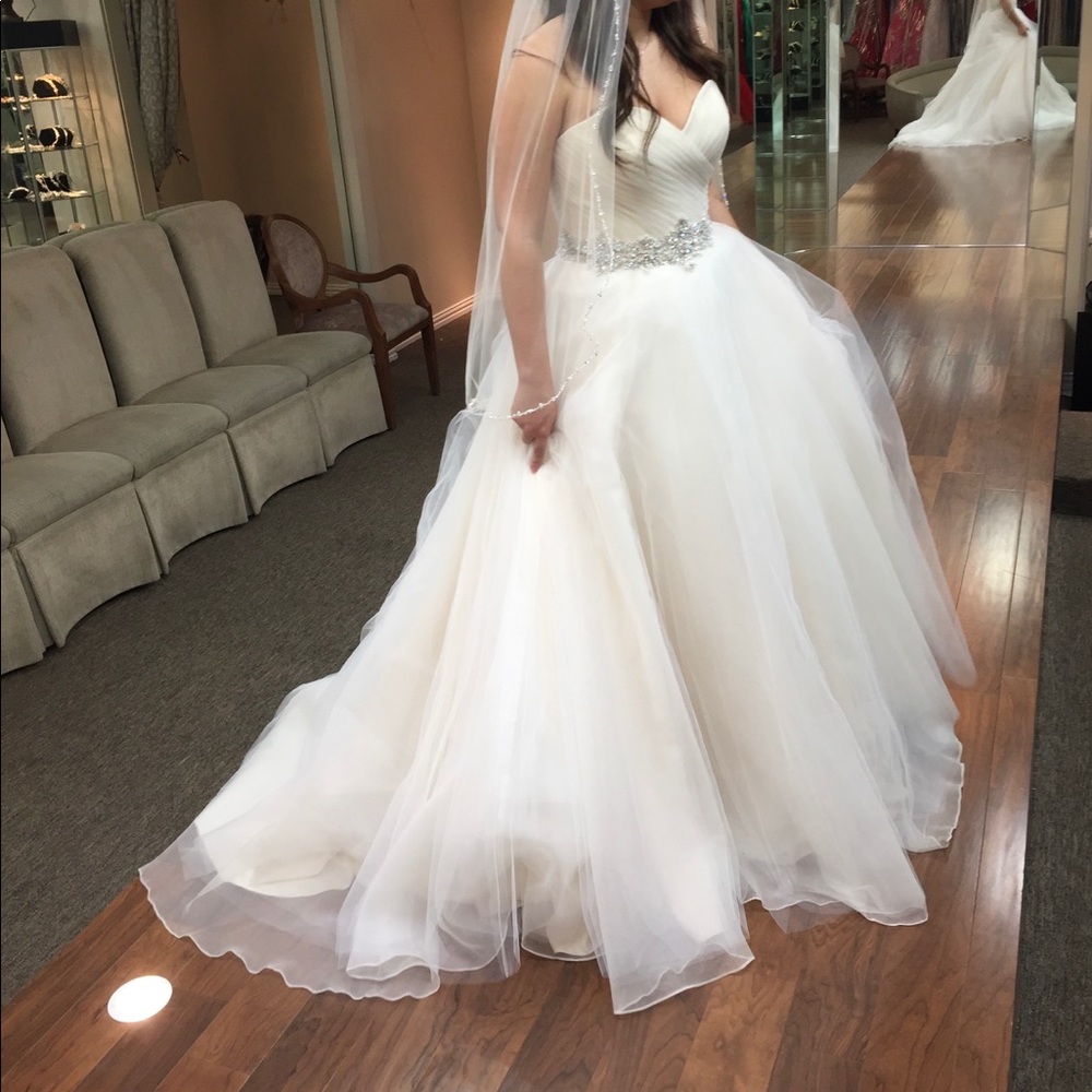 Mori Lee tulle gown with Swarovski belt